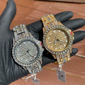 Iced Gold/ White Gold Plated Baguette Simulated Diamond Hip Hop Luxury Men Watch
